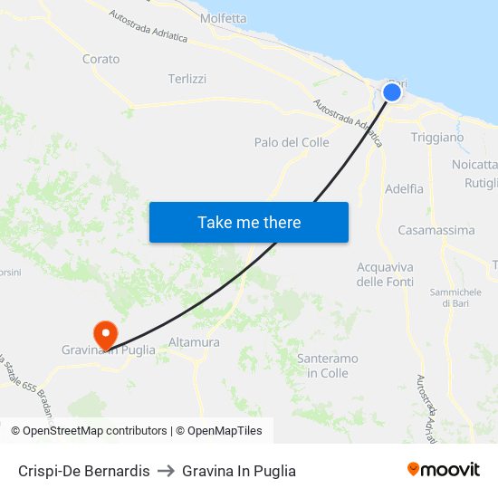 Crispi-De Bernardis to Gravina In Puglia map