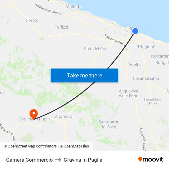 Camera Commercio to Gravina In Puglia map