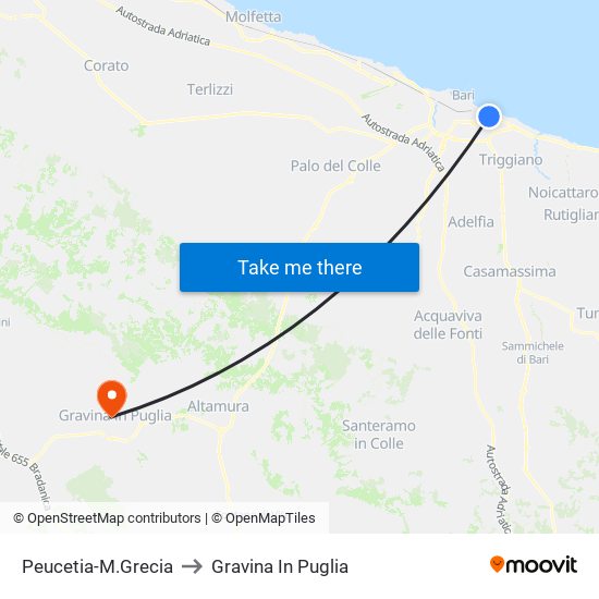 Peucetia-M.Grecia to Gravina In Puglia map