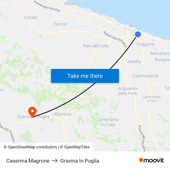 Caserma Magrone to Gravina In Puglia map