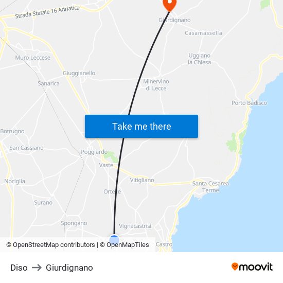 Diso to Giurdignano map