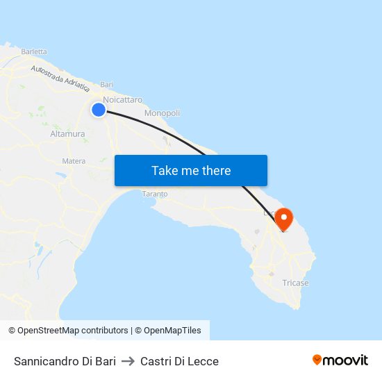 Sannicandro Di Bari to Castri Di Lecce map