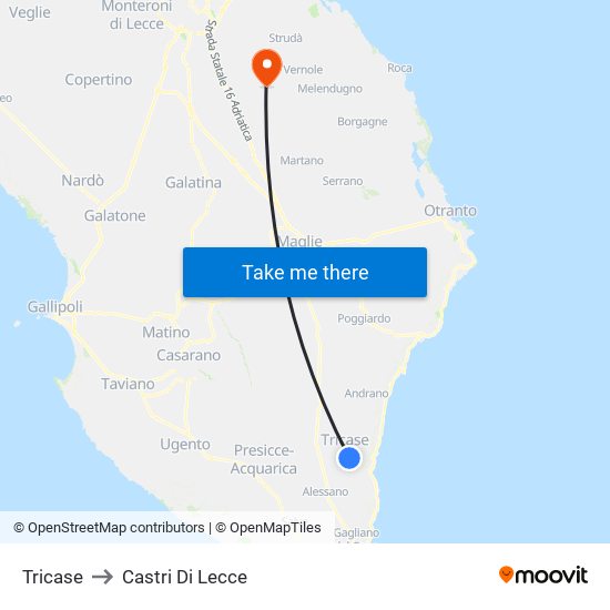 Tricase to Castri Di Lecce map