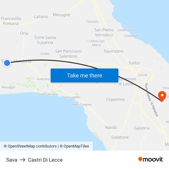 Sava to Castri Di Lecce map