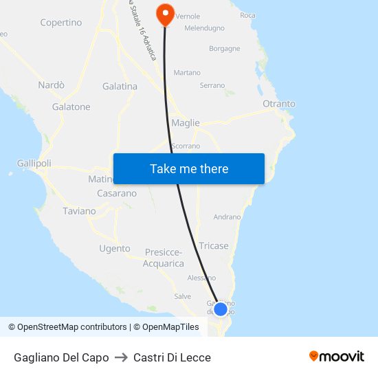 Gagliano Del Capo to Castri Di Lecce map