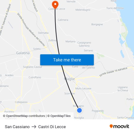 San Cassiano to Castri Di Lecce map