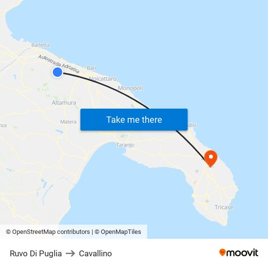 Ruvo Di Puglia to Cavallino map