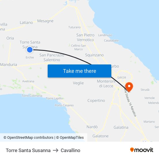 Torre Santa Susanna to Cavallino map