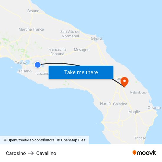 Carosino to Cavallino map
