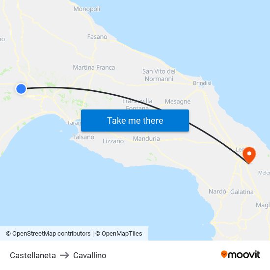 Castellaneta to Cavallino map