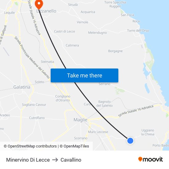 Minervino Di Lecce to Cavallino map