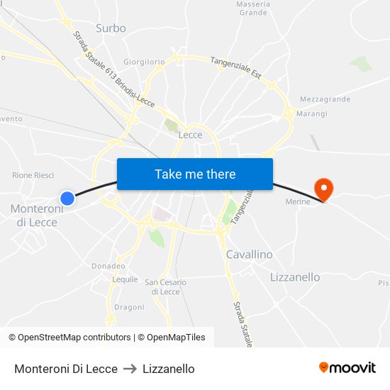 Monteroni Di Lecce to Lizzanello map