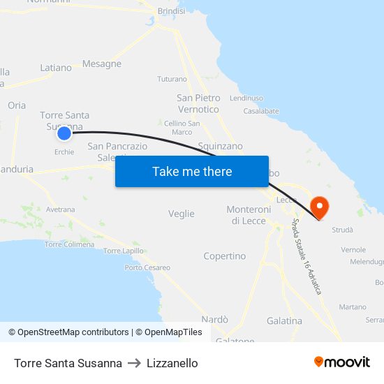 Torre Santa Susanna to Lizzanello map