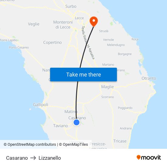 Casarano to Lizzanello map