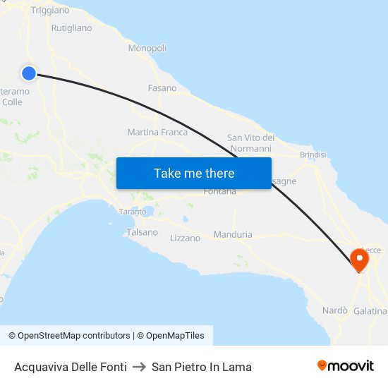 Acquaviva Delle Fonti to San Pietro In Lama map
