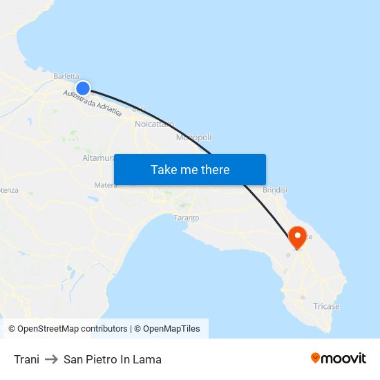 Trani to San Pietro In Lama map