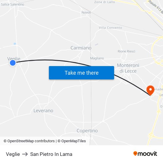 Veglie to San Pietro In Lama map
