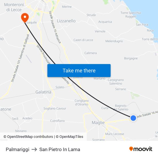 Palmariggi to San Pietro In Lama map