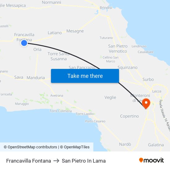 Francavilla Fontana to San Pietro In Lama map