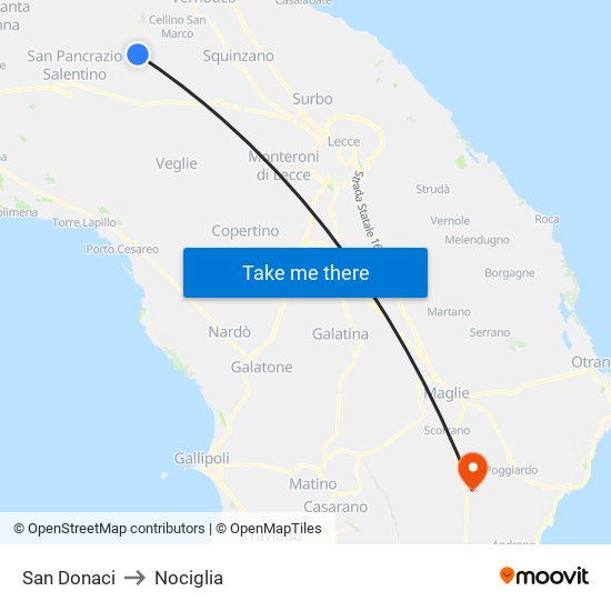 San Donaci to Nociglia map