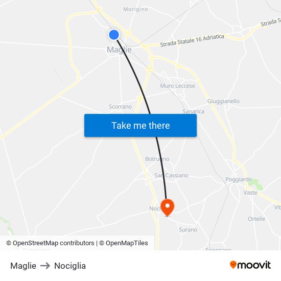 Maglie to Nociglia map