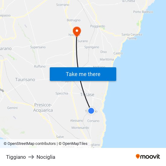 Tiggiano to Nociglia map