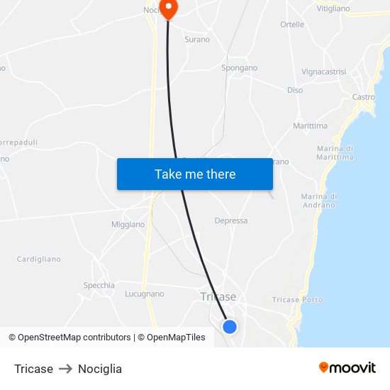 Tricase to Nociglia map