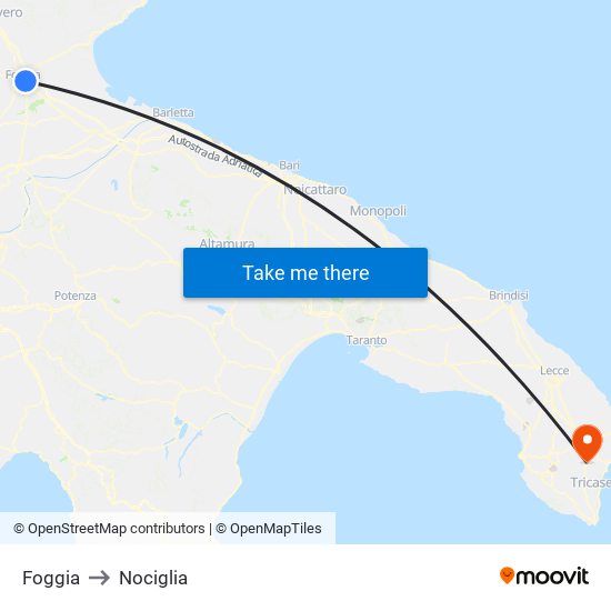 Foggia to Nociglia map