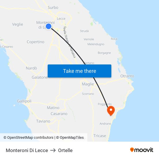 Monteroni Di Lecce to Ortelle map