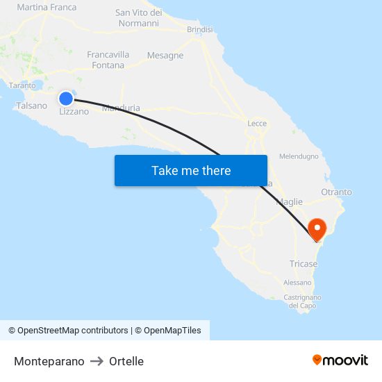 Monteparano to Ortelle map