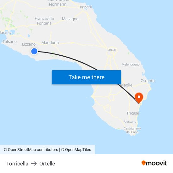 Torricella to Ortelle map