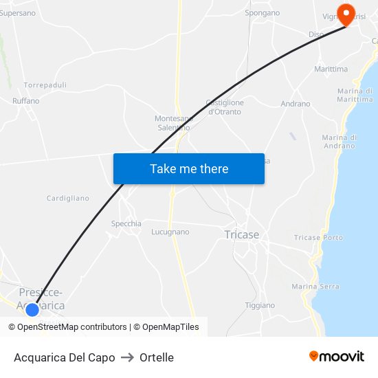 Acquarica Del Capo to Ortelle map