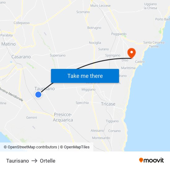 Taurisano to Ortelle map