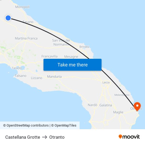 Castellana Grotte to Otranto map