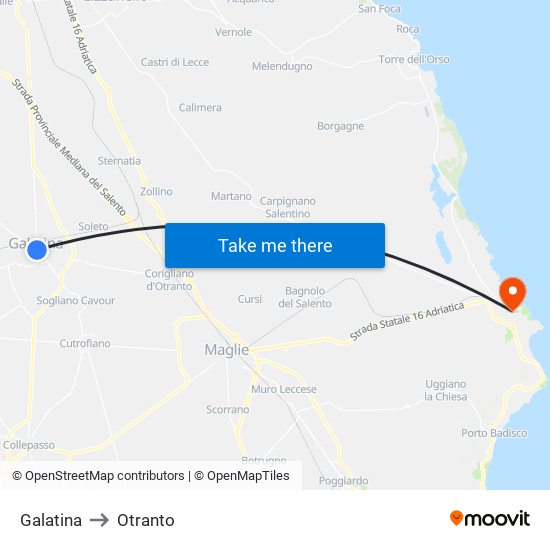 Galatina to Otranto map