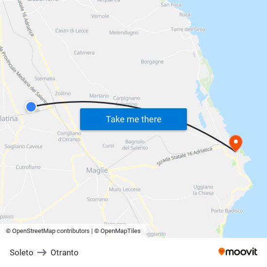 Soleto to Otranto map