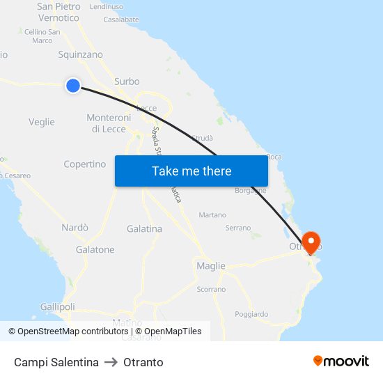 Campi Salentina to Otranto map