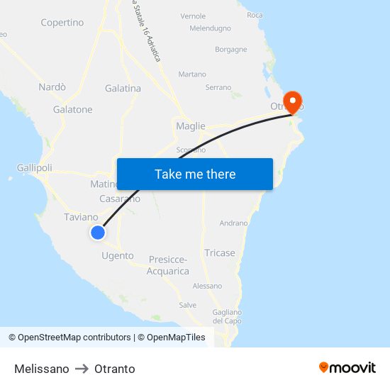 Melissano to Otranto map