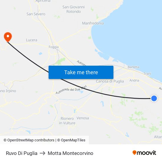 Ruvo Di Puglia to Motta Montecorvino map