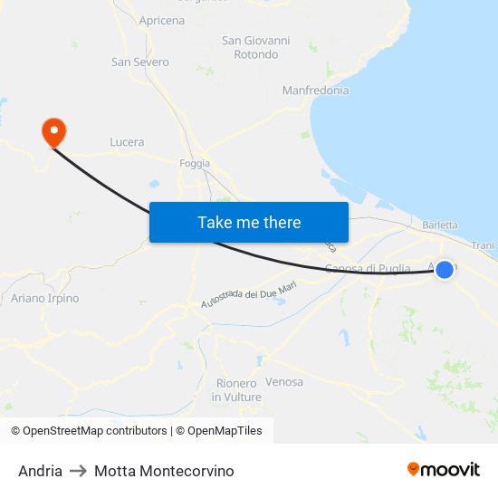 Andria to Motta Montecorvino map