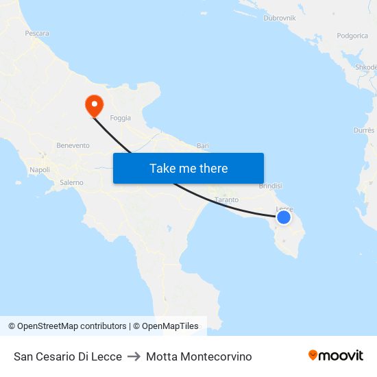 San Cesario Di Lecce to Motta Montecorvino map