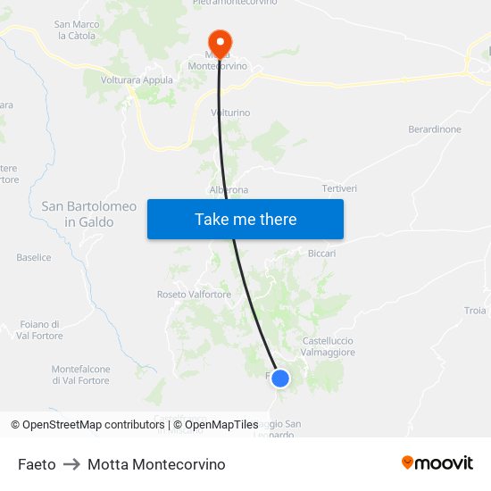 Faeto to Motta Montecorvino map