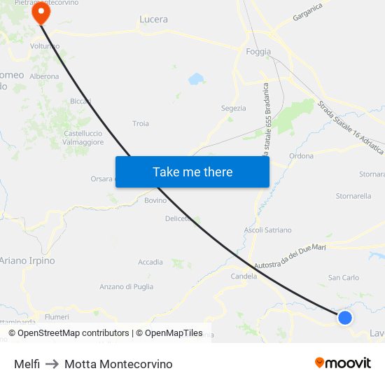 Melfi to Motta Montecorvino map