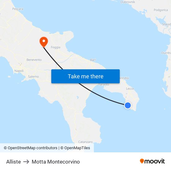 Alliste to Motta Montecorvino map