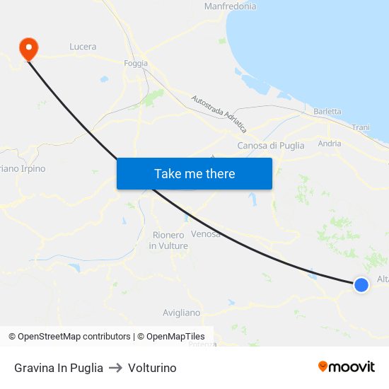 Gravina In Puglia to Volturino map