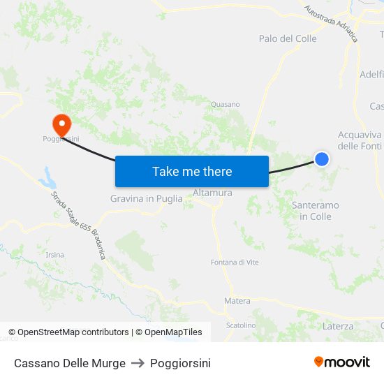 Cassano Delle Murge to Poggiorsini map