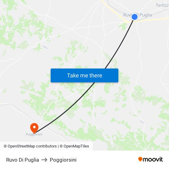 Ruvo Di Puglia to Poggiorsini map