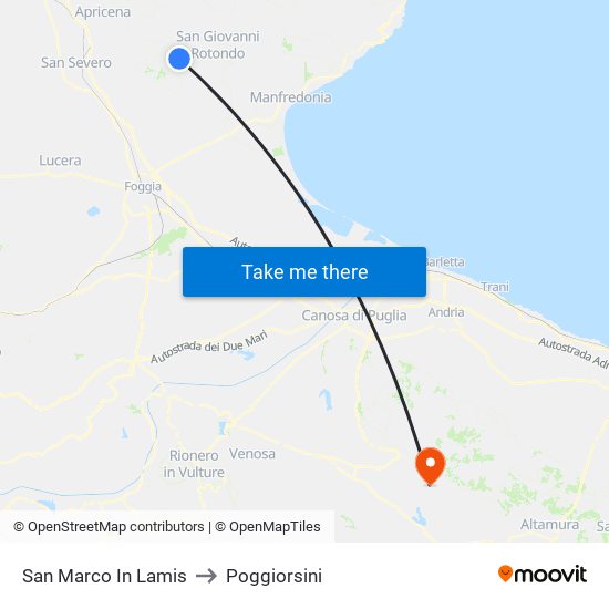 San Marco In Lamis to Poggiorsini map