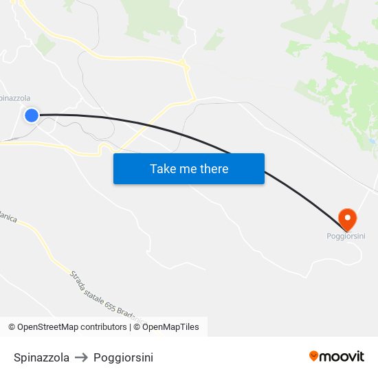 Spinazzola to Poggiorsini map