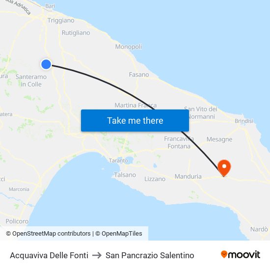 Acquaviva Delle Fonti to San Pancrazio Salentino map